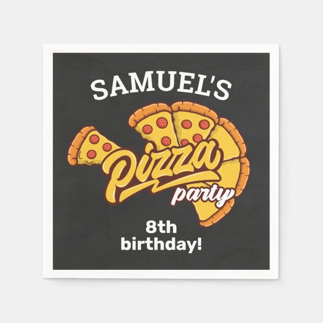 Servilleta De Papel Fiesta de Cumpleaños Personalizada Pizza Palace, C (Anverso)