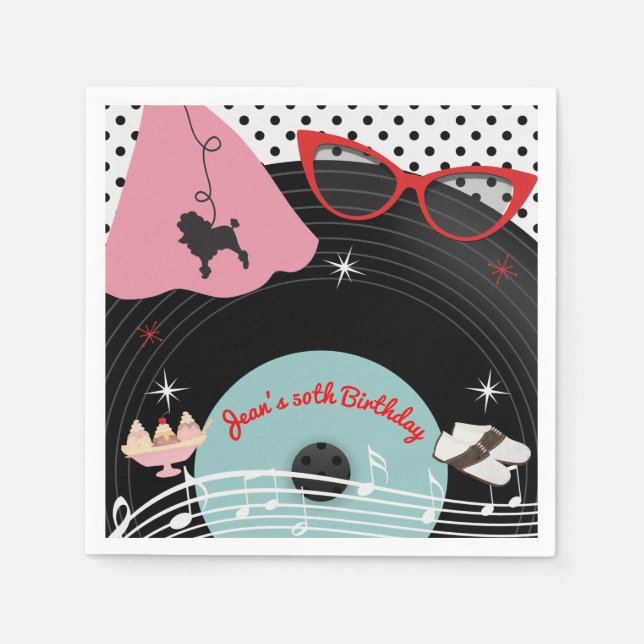 Servilleta De Papel Fiesta de Cumpleaños Personalizada Tema Discos de  (Anverso)