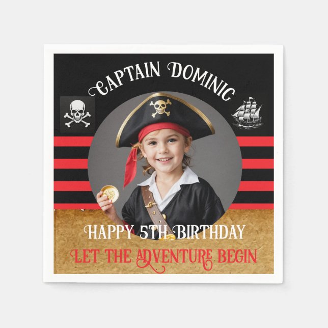 Servilleta De Papel Fiesta de cumpleaños pirata personalizada para niñ (Anverso)