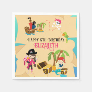 Servilleta De Papel Fiesta de cumpleaños pirata personalizada rosa par