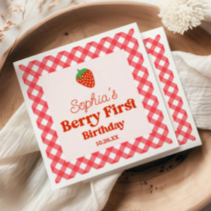 Servilleta De Papel Fiesta de cumpleaños primera 1ra fresa roja rosa