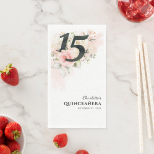 Servilleta De Papel Fiesta de cumpleaños Quinceañera de acuarela flora