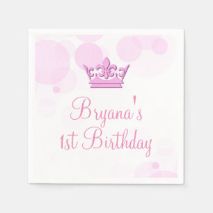 Servilleta De Papel Fiesta de Cumpleaños Real con Corona y Puntos Rosa