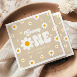 Servilleta De Papel Fiesta de cumpleaños Retro Daisy Flower Groovy One