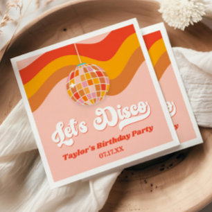 Servilleta De Papel Fiesta de Cumpleaños Retro Disco 70 Rojo Naranja