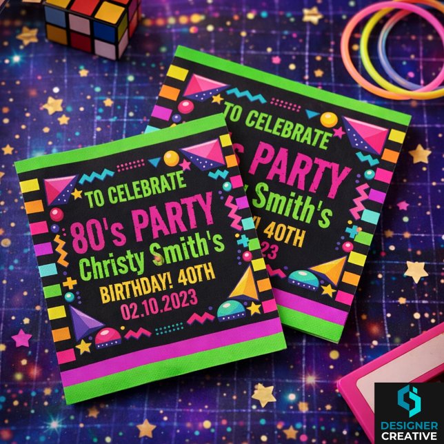 Servilleta De Papel Fiesta de Cumpleaños Retro Neon Años 80 (Retro Neon 80s Birthday Party Napkins
)