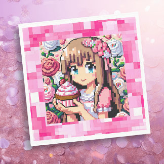 Servilleta De Papel Fiesta de cumpleaños rosado del Chica de Arte Pixe