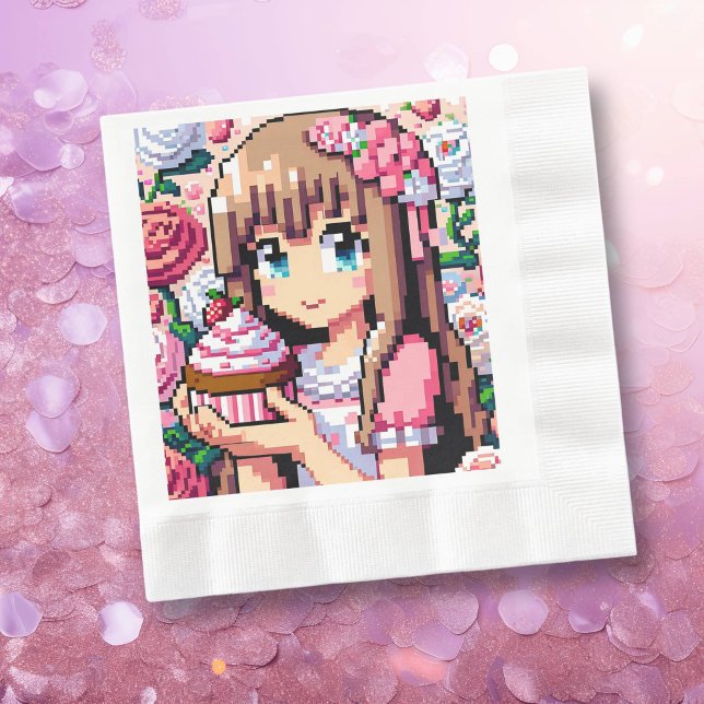 Servilleta De Papel Fiesta de cumpleaños rosado del Chica de Arte Pixe (Subido por el creador)
