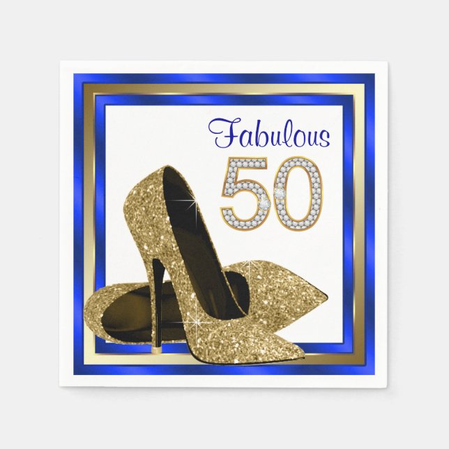 Servilleta De Papel Fiesta de cumpleaños Royal Blue y Gold (Anverso)