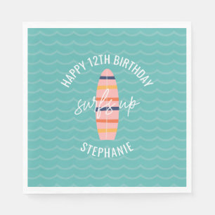 Servilleta De Papel Fiesta de Cumpleaños Surfboard Rosa Surfs Up