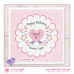 Servilleta De Papel Fiesta de cumpleaños Sweet 16 floral rosa personal