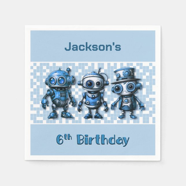 Servilleta De Papel Fiesta de cumpleaños tema Robot Steampunk 6 años (Anverso)