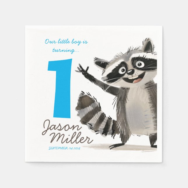 Servilleta De Papel Fiesta de cumpleaños temática de Racoon para el be (Anverso)