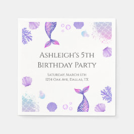 Servilleta De Papel Fiesta de cumpleaños temática de Sirena Púrpura