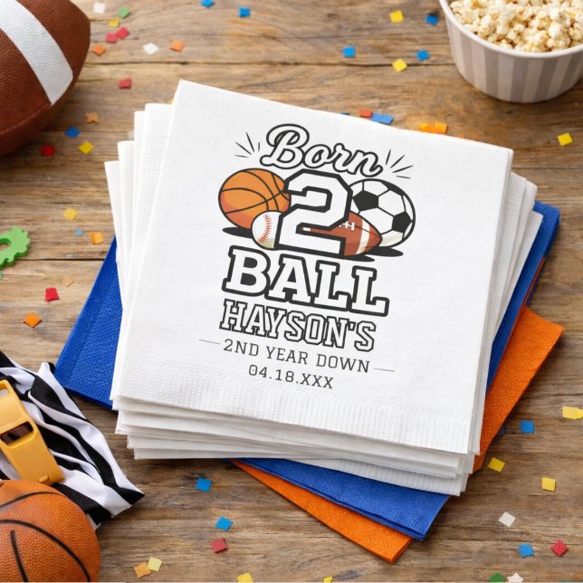 Servilleta De Papel Fiesta de cumpleaños temática deportiva para niño  (Born 2 Ball Sports Themed Boy 2nd Birthday Party Napkins
)