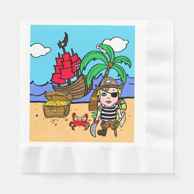 Servilleta De Papel Fiesta de cumpleaños temática pirata para niños (Anverso)