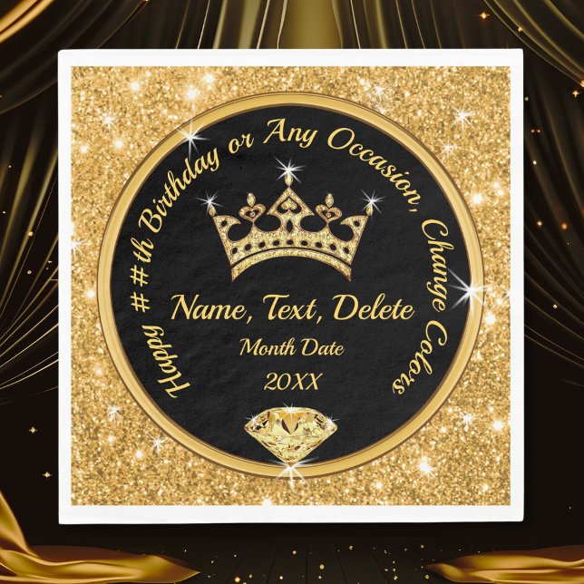 Servilleta De Papel Fiesta de cumpleaños temática REINA, personalizada (QUEEN Themed Birthday Party. Black and Gold Birthday Napkins. 50th Birthday Napkins. 80th Birthday.)