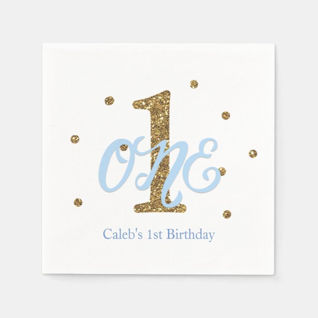 Servilleta De Papel Fiesta de cumpleaños uno de Blue & Gold Boys (Anverso)