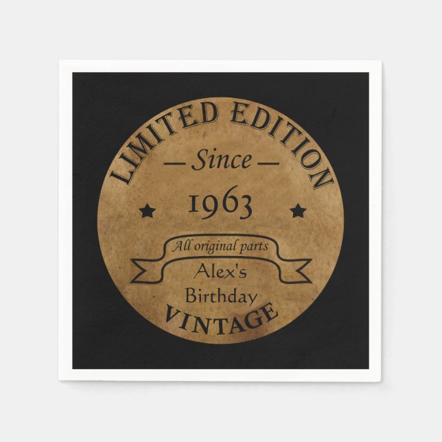 Servilleta De Papel Fiesta de cumpleaños vintage personalizada (Anverso)