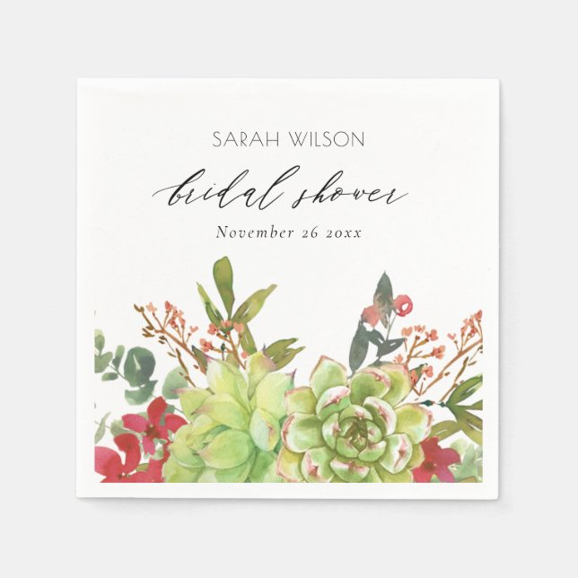 Servilleta De Papel Fiesta de Despedida de Soltera Floral Rojo Cactus  (Anverso)