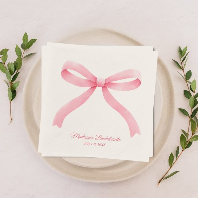 Servilleta De Papel Fiesta de Despedida de Soltera Rosa Simple  (Simple Pink Bow Girly Bachelorette Party Napkins
)