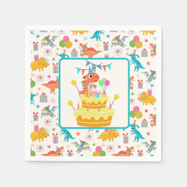 Servilleta De Papel Fiesta de dinosaurios (Anverso)