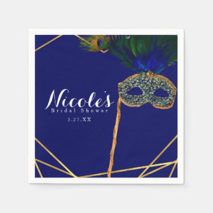 Servilleta De Papel Fiesta de disfraz de pavo real azul y dorado perso