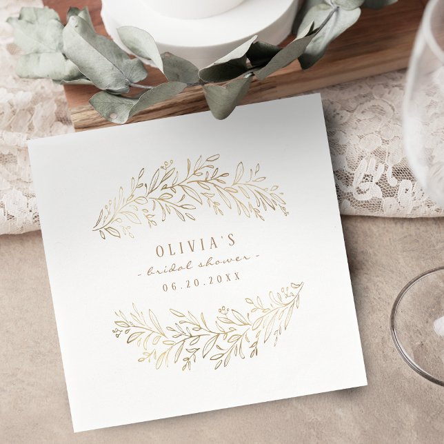 Servilleta De Papel fiesta de ducha de novia con follaje botánico de o (faux gold botanical foliage bridal shower party napkins)