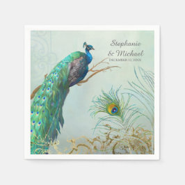 Servilleta De Papel Fiesta de ducha de novia rama de árbol de pavo rea