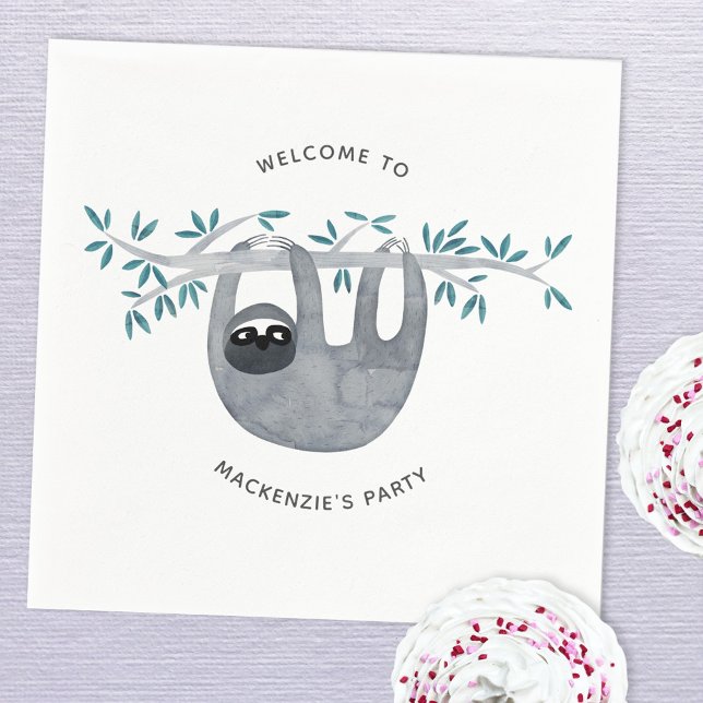 Servilleta De Papel Fiesta de eslogan de cute (Cute sloth party personalized paper napkin)