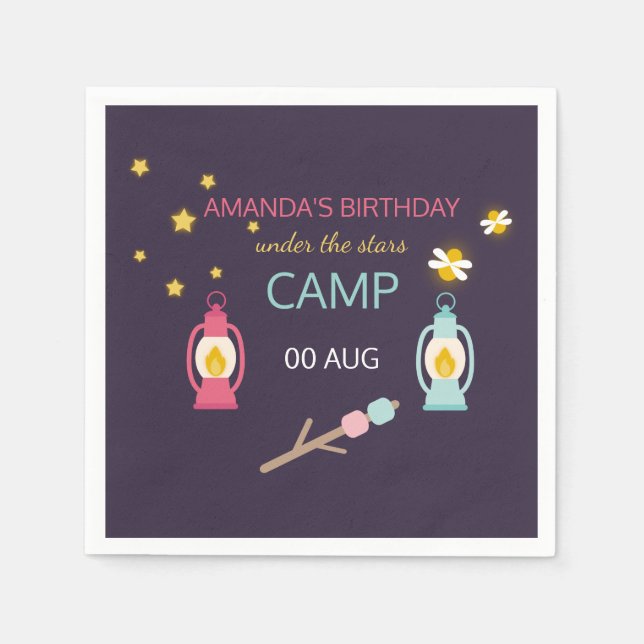 Servilleta De Papel Fiesta de glamping para chicas personalizada (Anverso)