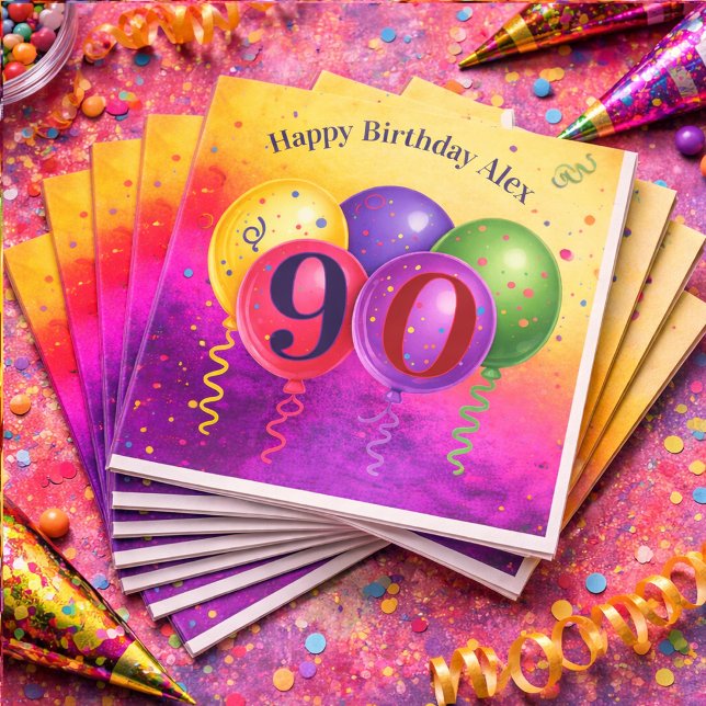 Servilleta De Papel Fiesta de globos con confeti para el 90 cumpleaños (Subido por el creador)