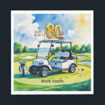 Servilleta De Papel Fiesta de golf 80th Birthday con carrito de golf e<br><div class="desc">Celebra un inolvidable cumpleaños número 80 con estas encantadoras servilletas con temática de golf. Con un fantástico carrito de golf acuático en un exuberante putting green, son perfectos para los amigos golfistas o los miembros de la familia que les encanta golpear los verdes. Ideal para fiestas de golf, cumpleaños de...</div>