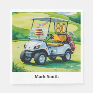 Servilleta De Papel Fiesta de golf 80th Birthday con carrito de golf e