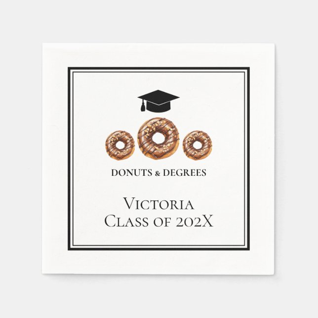 Servilleta De Papel Fiesta de Grad de Donuts y Grad en blanco y negro (Anverso)