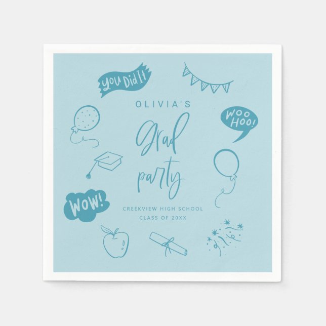 Servilleta De Papel Fiesta De Grado Azul Quirky De Mano (Anverso)