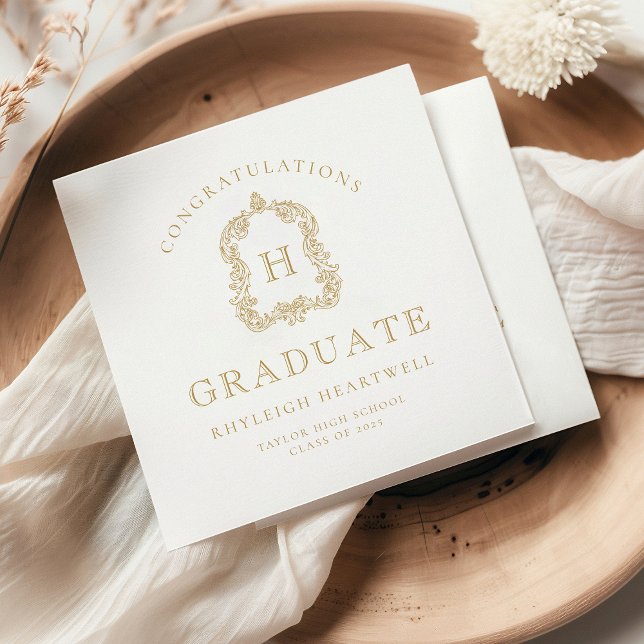 Servilleta De Papel Fiesta de Graduación Blanco Dorado de Cresta Monog (Subido por el creador)