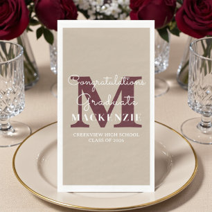 Servilleta De Papel Fiesta de Graduación Burgundy Elegante con Beige
