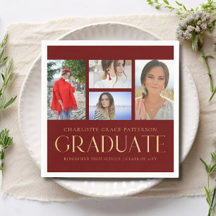 Servilleta De Papel Fiesta de graduación con collage de fotos en oro y