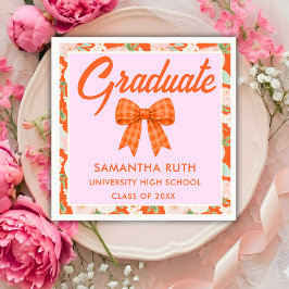 Servilleta De Papel Fiesta de Graduación con Lazo de Cuadros Naranja d