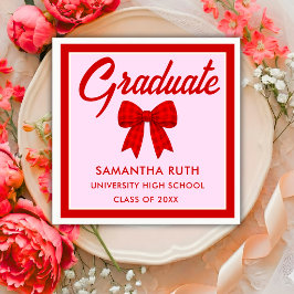 Servilleta De Papel Fiesta de Graduación con Lazo de Cuadros Rojos