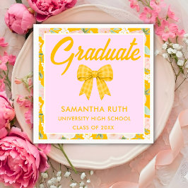 Servilleta De Papel Fiesta de Graduación con Lazo de Gingham Amarillo
