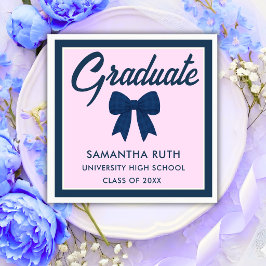 Servilleta De Papel Fiesta de Graduación con Lazo de Gingham Azul Mari