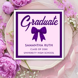 Servilleta De Papel Fiesta de Graduación con Lazo de Gingham Morado