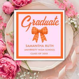 Servilleta De Papel Fiesta de Graduación con Lazo de Gingham Naranja
