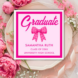 Servilleta De Papel Fiesta de Graduación con Lazo de Vichy Rosa Fucsia