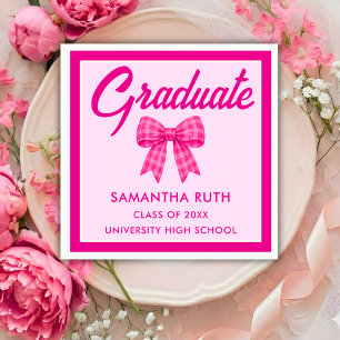 Servilleta De Papel Fiesta de Graduación con Lazo de Vichy Rosa Fucsia