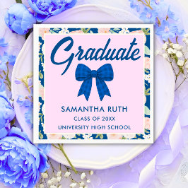 Servilleta De Papel Fiesta de Graduación con Moño de Gingham Azul de F