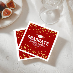 Servilleta De Papel Fiesta de Graduación Confeti Rojo Dorado para Grad