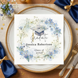 Servilleta De Papel Fiesta de Graduación Corona Floral Azul Acuarela